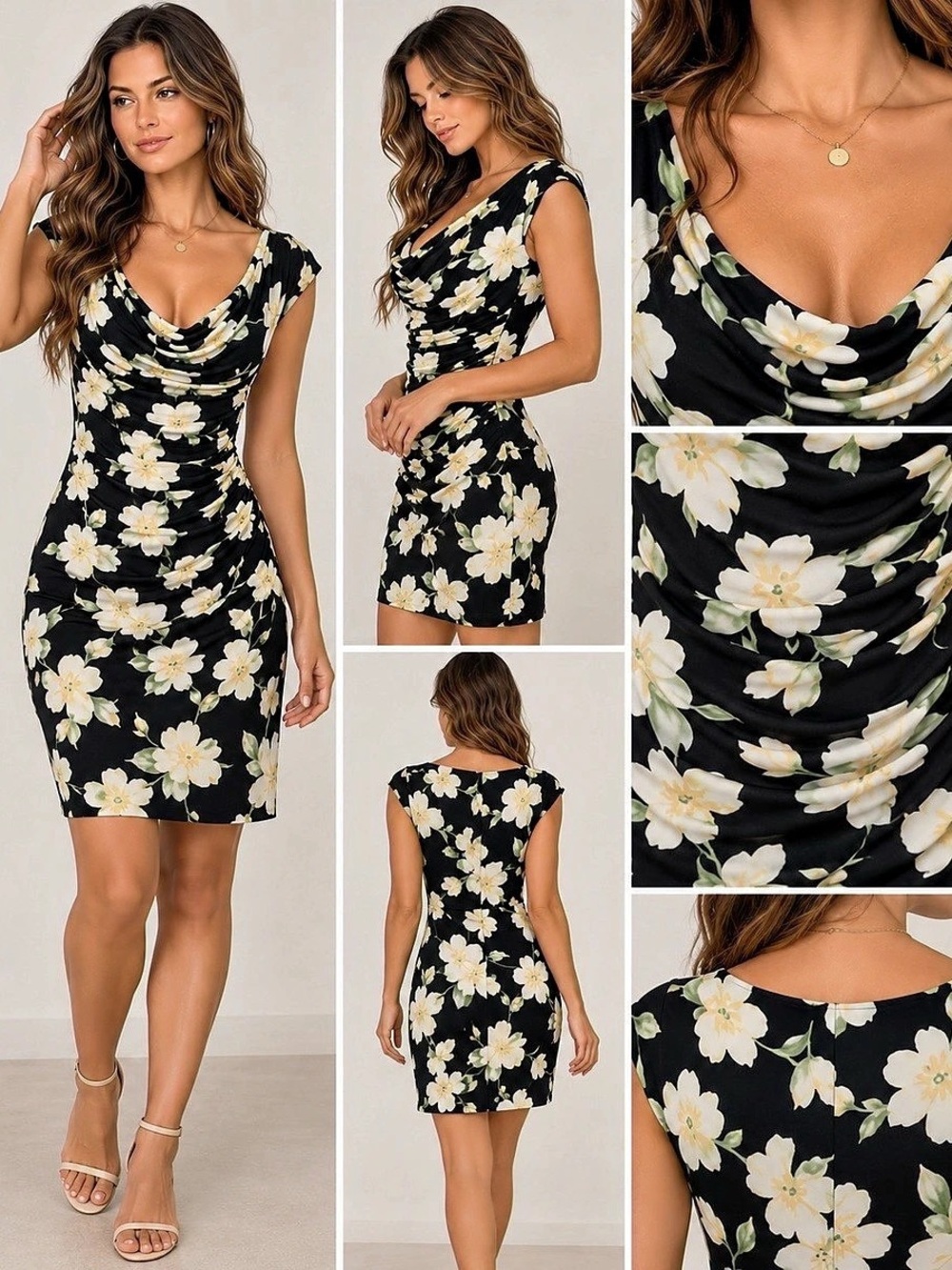 Lauren Ralph Lauren Floral Mini Dress in Black & White Like New